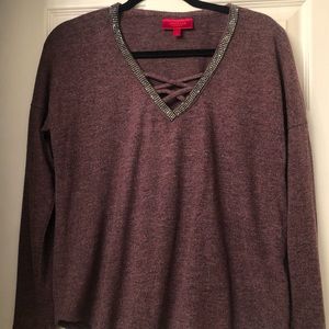 Jennifer Lopez Purple Embellished V Neck Sweater S